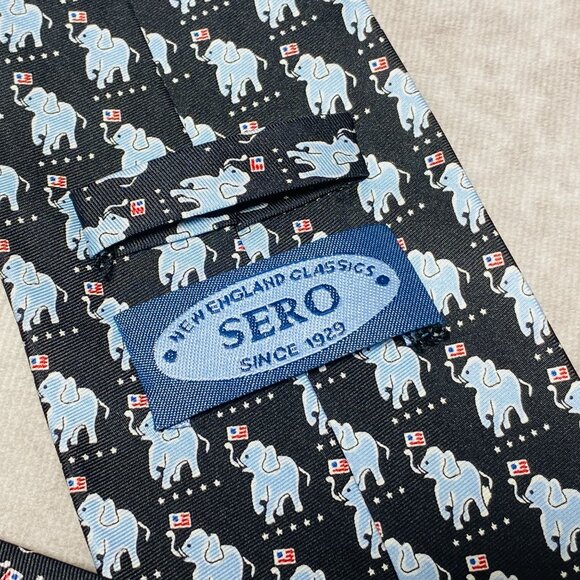 Sero Mens Tie Elephant Pattern US Flags Patriotic Silk Hand Made Neckwear - Picture 3 of 10